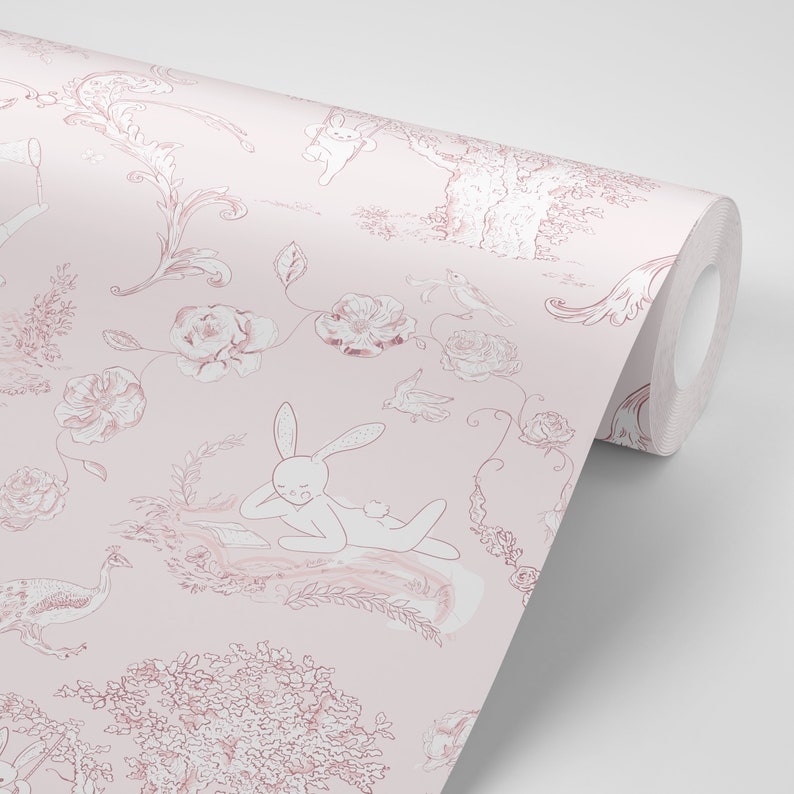 Toile Bunny Removable Wallpaper Peel and Stick Wallpaper Etsy
