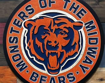 Cartello rotondo in legno 3D dei Chicago Bears