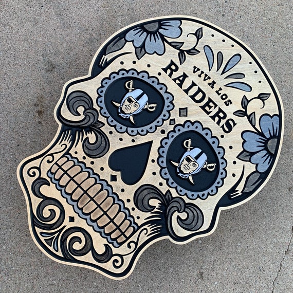 Las Vegas Raiders Skull Candy Wood Sign 