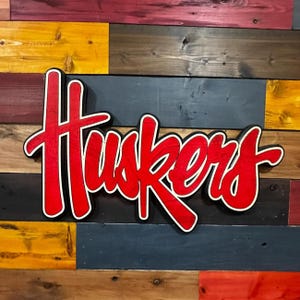 Nebraska Huskers Cursive 3D Wooden Sign
