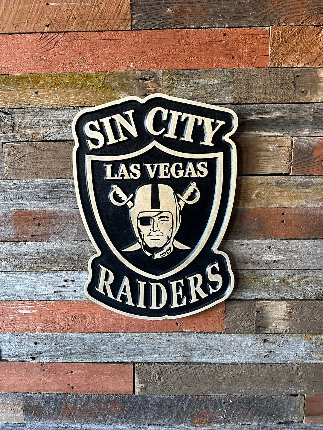 Las Vegas Sin City Raiders 3D Wood Sign