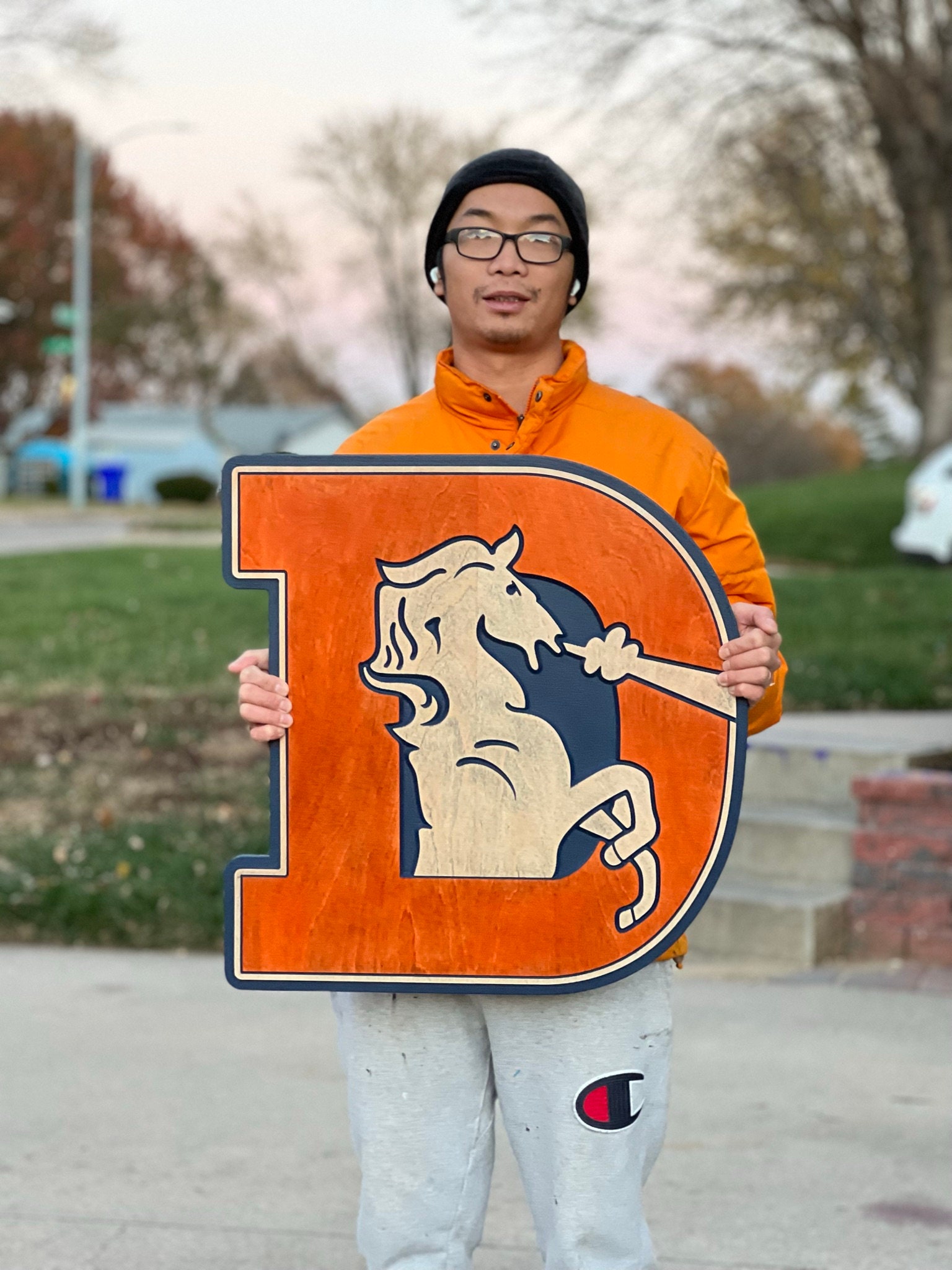 Denver Broncos Wood Sign - Football And Dog Decor 6x12 Inches