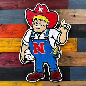 Nebraska Herbie Husker Volleyball Wooden Sports art