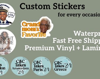 Pegatinas de vinilo impermeables personalizadas / 1,5, 3 y 5 pulgadas / Impresas en láminas de vinilo de 8,5 x 11