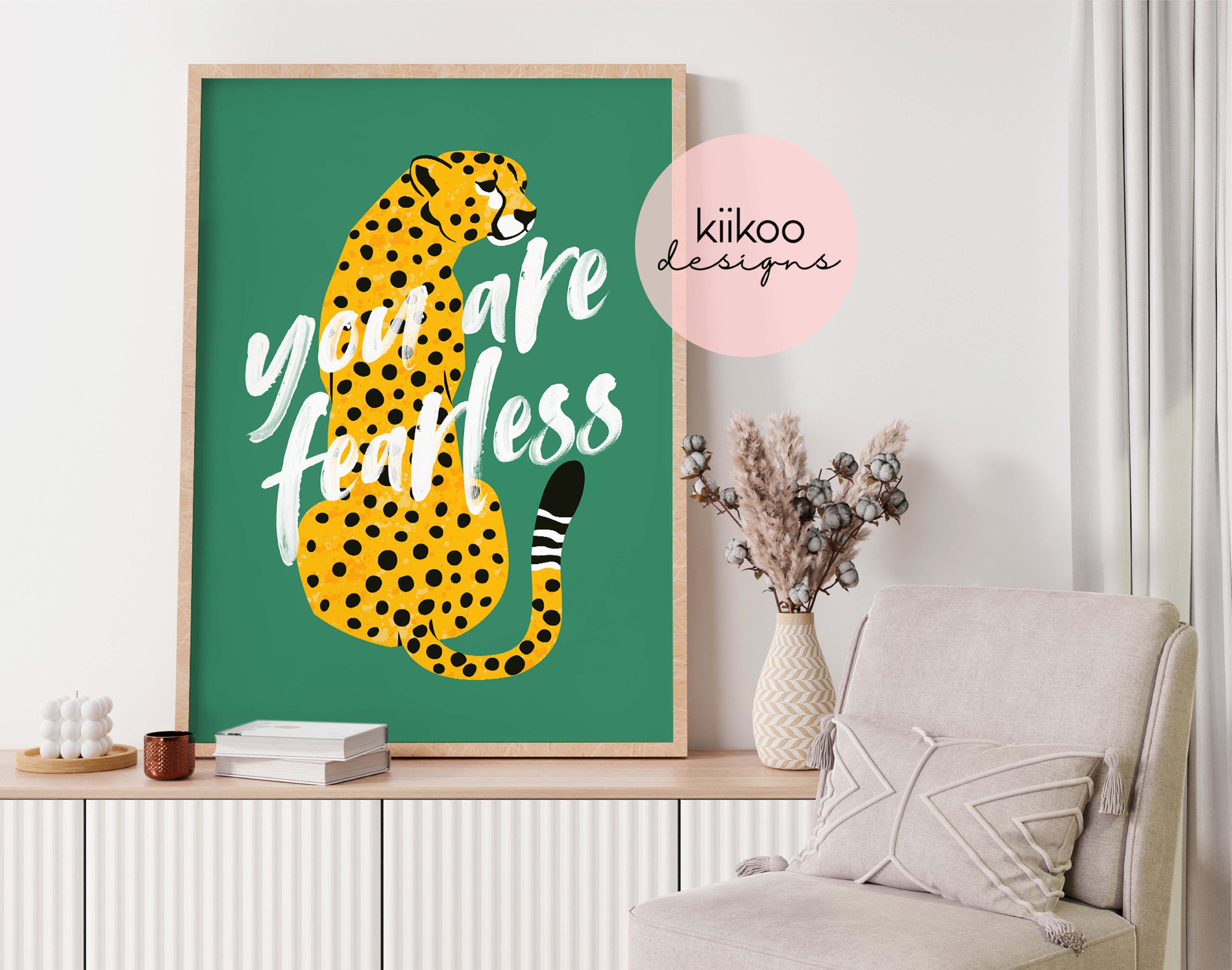 Fearless and Free Leopard Print Wall Art Print, Motivational Print,  Inspirational Quote, Gift, Animal Print Decor, Positive Affirmation