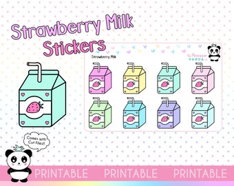 PRINTABLE Adorable Strawberry Milk - Planner Stickers - Hobo Weeks Hobonichi Bullet Journal - Digital - Erin Condren Print Pression DIGITAL