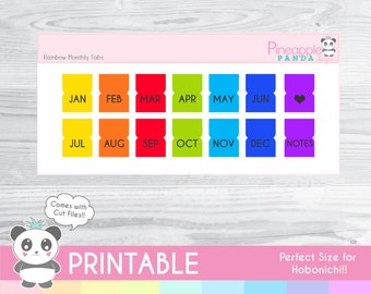 Rainbow Monthly Tabs - Printable Planner Stickers - Hobo - Hobonichi - Erin Condren - Happy Planner - Bullet Journal