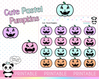 PRINTABLE Cute Pastel Pumpkins - Planner Stickers Halloween - Hobo Weeks Hobonichi Bullet Journal - Digital  Print Pression