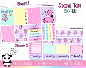 PRINTABLE Stand Tall Flamingo - Erin Condren EC Kit Happy Planner Weekly Planner Stickers - Print Pression Bullet Journal Candy digital