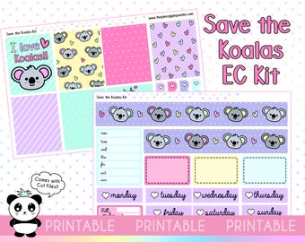 PRINTABLE Save the Koalas - Erin Condren EC Kit - Happy Planner Weekly Planner Stickers - Print Pression Bullet Journal - Australia digital