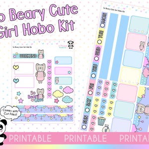 PRINTABLE So Beary Cute Girl Hobo Kit - Hobonichi Weeks Kit - Weekly Planner Stickers - Hobo Weeks Hobonichi Bullet Journal - Bear digital