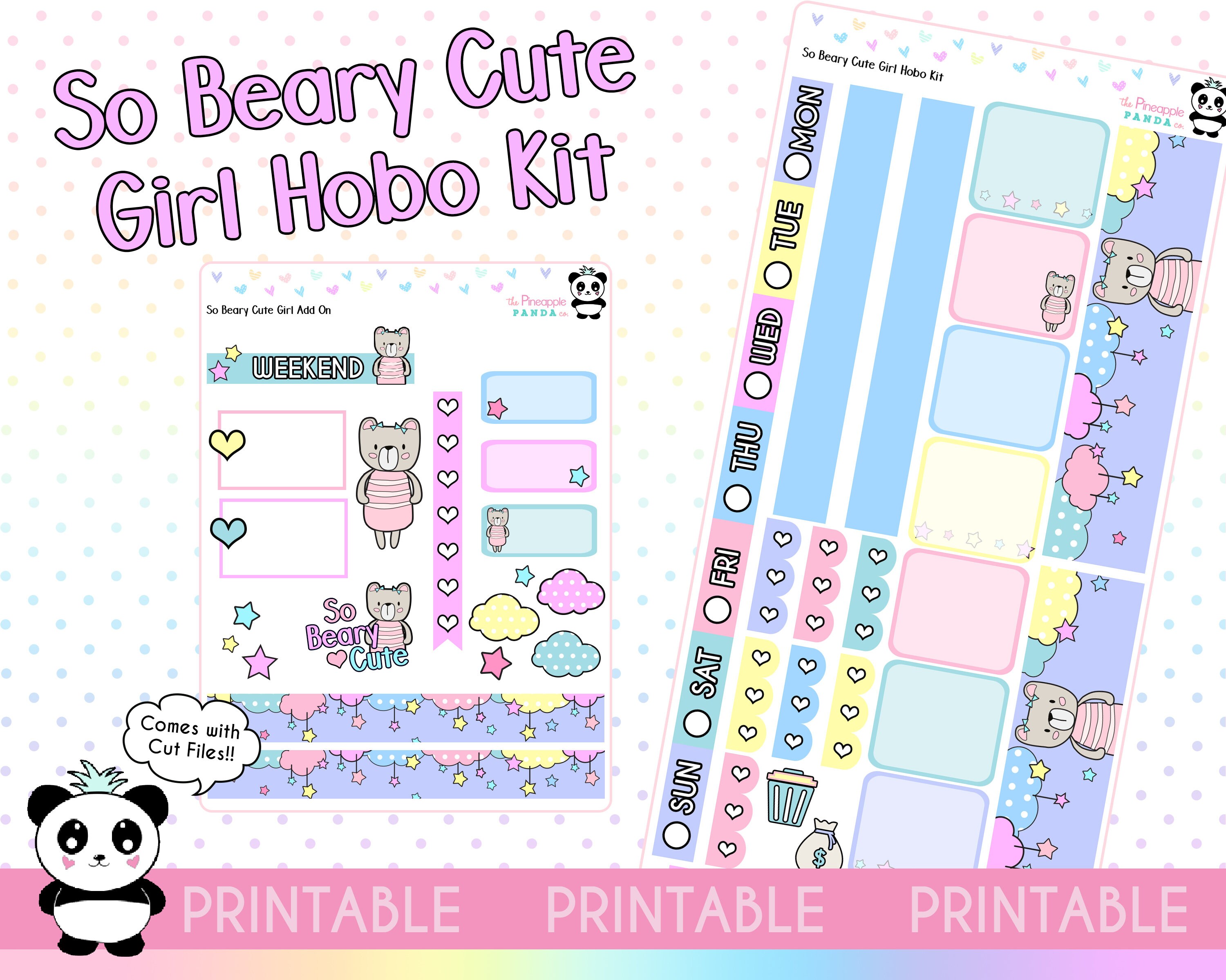 PRINTABLE so Beary Cute Girl Hobo Kit - Hobonichi Weeks Kit - Weekly ...