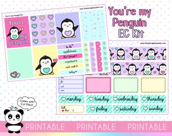 PRINTABLE You're my Penguin - Erin Condren EC Kit Happy Planner Weekly Planner Stickers - Print Pression Bullet Journal Valentine's digital