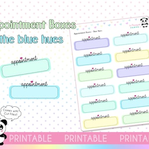 PRINTABLE Appointment Boxes - Blue - Hobo Weeks Hobonichi Erin Condren Happy Planner Print Pression - Functional Stickers Bullet Journal