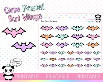 PRINTABLE Cute Pastel Bat Wings - Planner Stickers Halloween - Hobo Weeks Hobonichi Bullet Journal - Digital  Print Pression