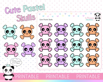 PRINTABLE Cute Pastel Skulls - Planner Stickers Halloween - Hobo Weeks Hobonichi Bullet Journal - Digital  Print Pression
