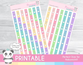 Candy Week Date Strips - Heart Weekly - Printable Planner Stickers - Hobo Weeks Hobonichi Bullet Journal - Digital - Functional Rainbow