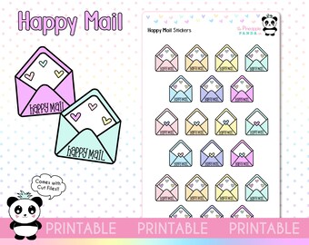 PRINTABLE Happy Mail  - Planner Stickers - Hobo Weeks Hobonichi Bullet Journal - Digital