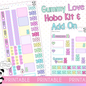 PRINTABLE Gummy Bear Love - Hobonichi Weeks Kit - Weekly Planner Stickers - Hobo Weeks Hobonichi Bullet Journal - Candy digital