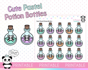 PRINTABLE Cute Pastel Potion Bottles - Planner Stickers Halloween - Hobo Weeks Hobonichi Bullet Journal - Digital  Print Pression