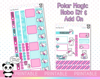 PRINTABLE Polar Magic - Hobonichi Weeks Kit - Weekly Planner Stickers - Hobo Weeks Hobonichi Bullet Journal - Season Winter Bear digital