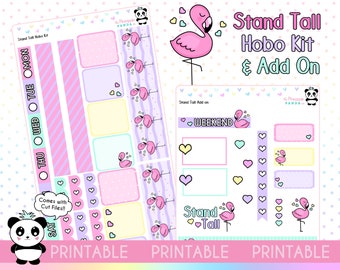 PRINTABLE Stand Tall Flamingo - Hobonichi Weeks Kit - Weekly Planner Stickers - Hobo Weeks Hobonichi Bullet Journal - Candy digital