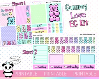 PRINTABLE Gummy Bear Love - Erin Condren EC Kit Happy Planner Weekly Planner Stickers - Print Pression Bullet Journal Candy digital