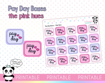 PRINTABLE Payday Pay Day Boxes - Pink - Hobo Weeks Hobonichi Erin Condren Happy Planner Print Pression - Functional Stickers Bullet Journal