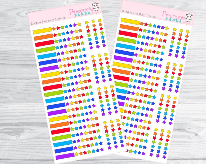 Rainbow Star Habit Trackers - Printable Planner Stickers - Hobo Weeks ...