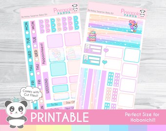 Birthday Surprise - Hobonichi Weeks Kit - Weekly Printable Planner Stickers - Hobo Weeks Hobonichi Bullet Journal - Cake Present Digital