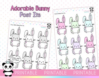 PRINTABLE Bunny Sticky Post Notes - Planner Stickers - Hobo Weeks Hobonichi Bullet Journal - Digital - Erin Condren Print Pression Rabbit