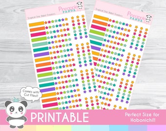 Tropical Star Habit Trackers  - Printable Planner Stickers - Hobo Weeks Hobonichi Bullet Journal - Digital - Functional Rainbow