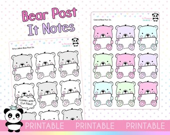 PRINTABLE Bear Sticky Post Notes - Planner Stickers - Hobo Weeks Hobonichi Bullet Journal - Digital - Erin Condren Print Pression Bears