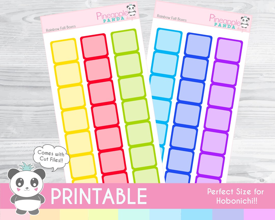Rainbow Full Boxes - Printable Planner Stickers - Hobo Weeks Hobonichi ...
