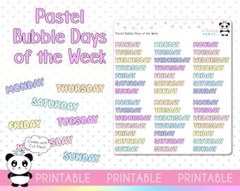 PRINTABLE Pastel Bubble Days of the Week - Weekly Planner Stickers - Hobo - Hobonichi  Weeks - Erin Condren - Happy Planner - Print Pression