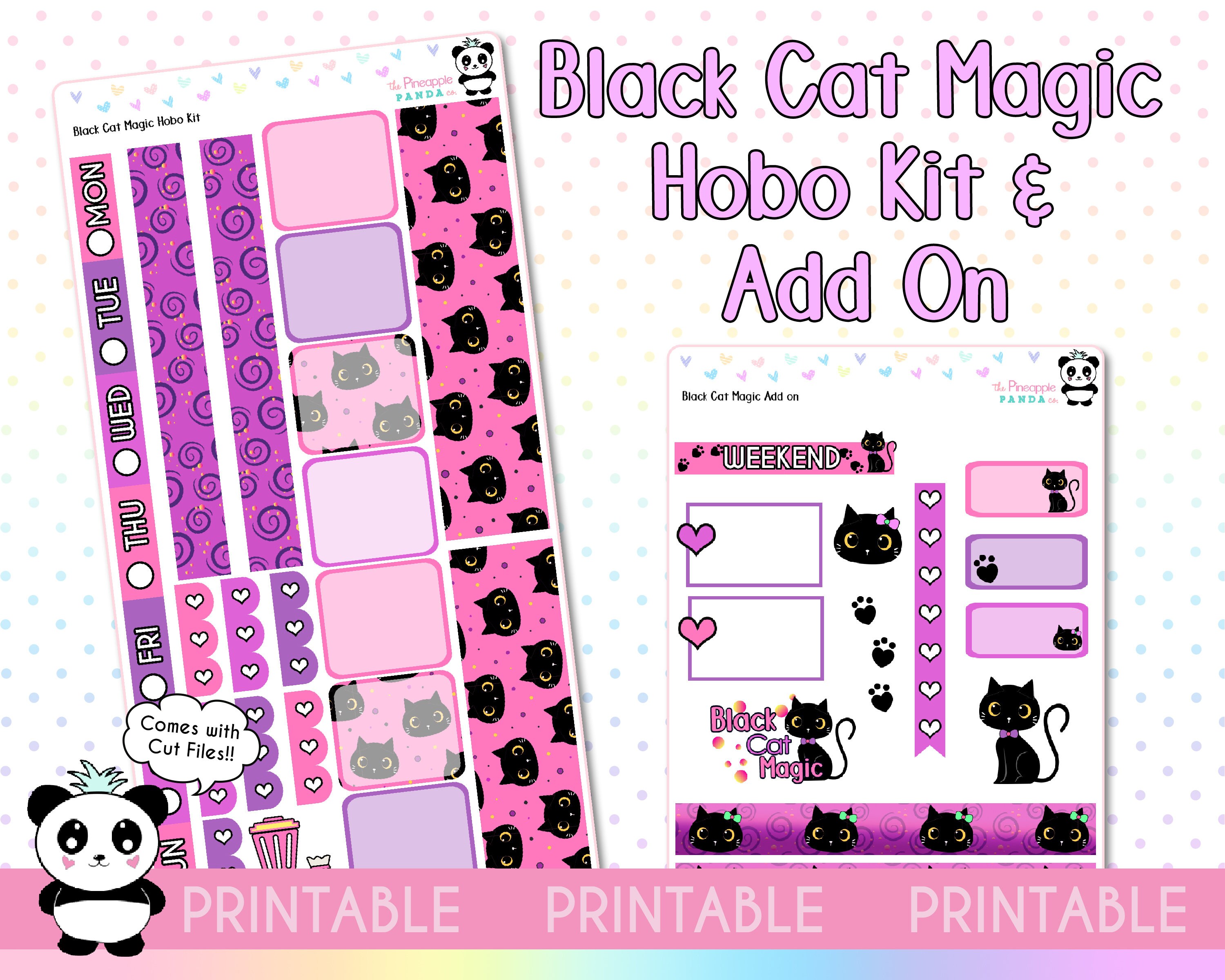 PRINTABLE Black Cat Magic Hobo Kit - Hobonichi Weeks Kit - Weekly Planner Stickers - Hobo Weeks Hobonichi Bullet Journal - Panda Digital Fox