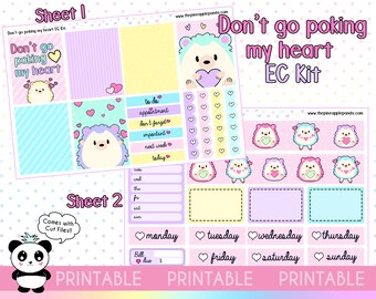 PRINTABLE Don't go poking my heart - Erin Condren EC Kit Happy Planner Weekly Planner Stickers - Print Pression Bullet Journal hedgehog