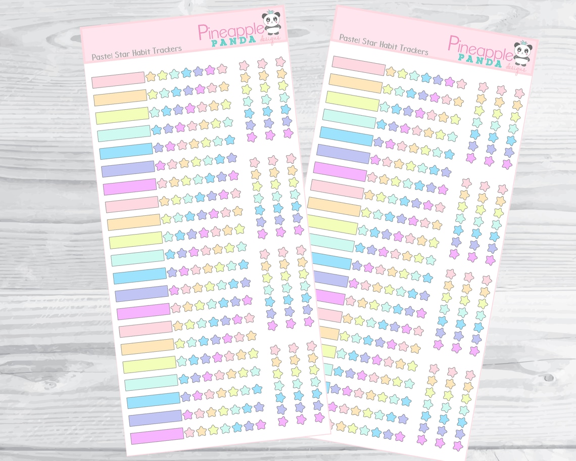 Pastel Star Habit Trackers - Printable Planner Stickers - Hobo Weeks ...