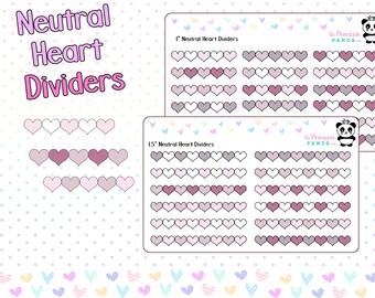 Adorable Neutral Heart Dividers - Hobo Weeks Hobonichi Erin Condren Happy Planner Print Pression - Cheetah Functional Planner Stickers