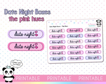 PRINTABLE Date Night Boxes - Pink Hobo Weeks Hobonichi Erin Condren Happy Planner Print Pression - Functional Stickers Bullet Journal