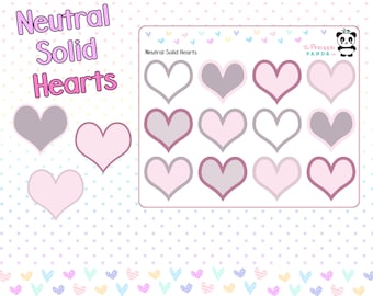 Adorable Cute Neutral Hearts - Hobo Weeks Hobonichi Bullet Journal Erin Condren  Print Pression - Pastel Rainbow Functional Planner Stickers
