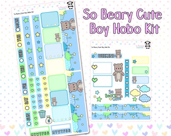 So Beary Cute Boy Hobo Weekly Kit - Hobo Weeks Hobonichi Bullet Journal  - Pastel Rainbow Bears Bear