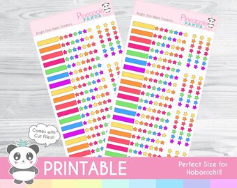 Bright Star Habit Trackers  - Printable Planner Stickers - Hobo Weeks Hobonichi Bullet Journal - Digital - Functional Rainbow