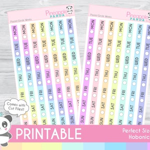 Pastel Week Date Strips - circle Weekly - Printable Planner Stickers - Hobo Weeks Hobonichi Bullet Journal - Digital - Functional Rainbow
