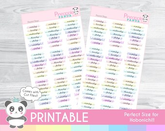 Adorable Pastel days of the week Words  - Printable Planner Stickers - Hobo - Hobonichi - Erin Condren - Happy Planner - Bullet Journal