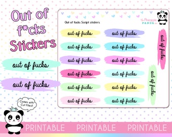 PRINTABLE Out of fucks Snarky script planner stickers - Hobo Hobonichi Weeks Erin Condren Happy Planner - Print Pression functional