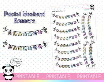 PRINTABLE Pastel Weekend Banner  - Planner Stickers - Hobo Weeks Hobonichi Bullet Journal - Digital - Functional Rainbow