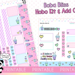 PRINTABLE Boba Bliss - Hobonichi Weeks Kit - Weekly Planner Stickers - Hobo Weeks Hobonichi Bullet Journal - Tea