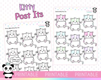 PRINTABLE Kitty Sticky Post Notes - Planner Stickers Hobo Weeks Hobonichi Bullet Journal - Digital - Erin Condren Print Pression Kitties Cat
