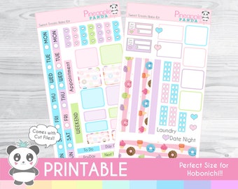 Sweet Treats Hobonichi Weeks Kit - Weekly Printable Planner Stickers - Hobo Weeks Hobonichi Bullet Journal - Digital - Flowers